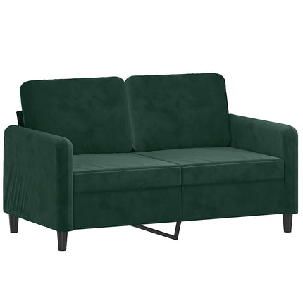2-personers sofa med pyntepuder 120 cm velour mørkegrøn