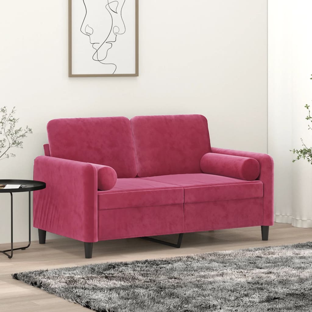 2-personers sofa med pyntepuder 120 cm velour vinrd