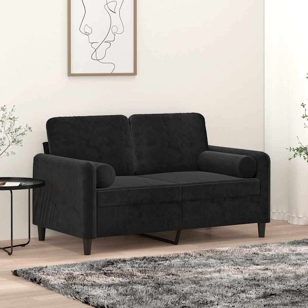 2-personers sofa i velour med pyntepuder - sort, sædebredde 120 cm