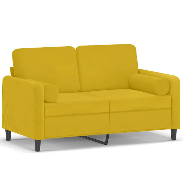 2-personers sofa med pyntepuder 120 cm velour gul