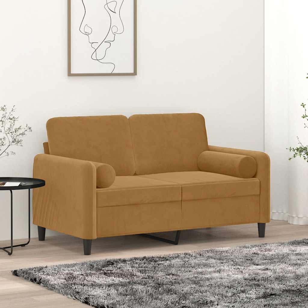 vidaXL 2-personers sofa med pyntepuder 120 cm velour brun
