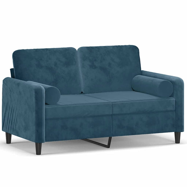 2-personers sofa med pyntepuder 120 cm velour blå