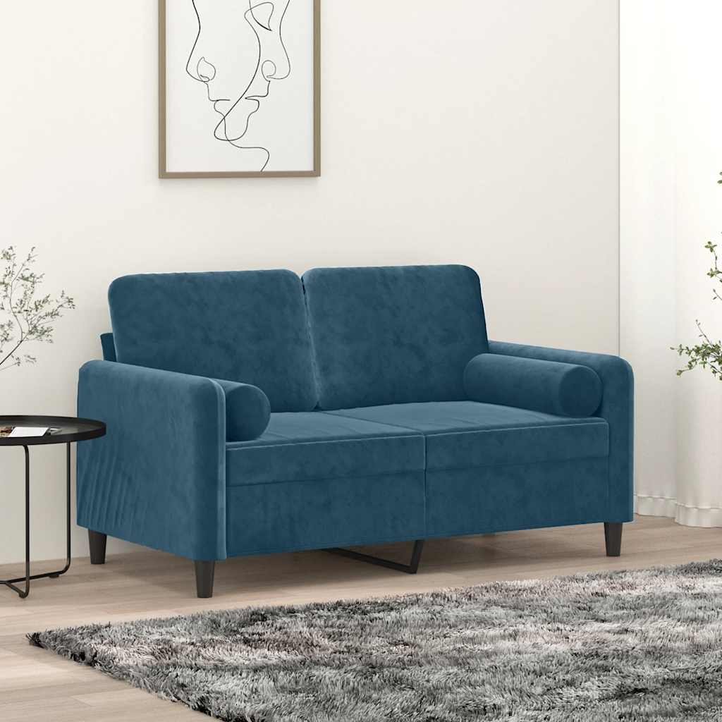 2-personers sofa med pyntepuder 120 cm velour bl