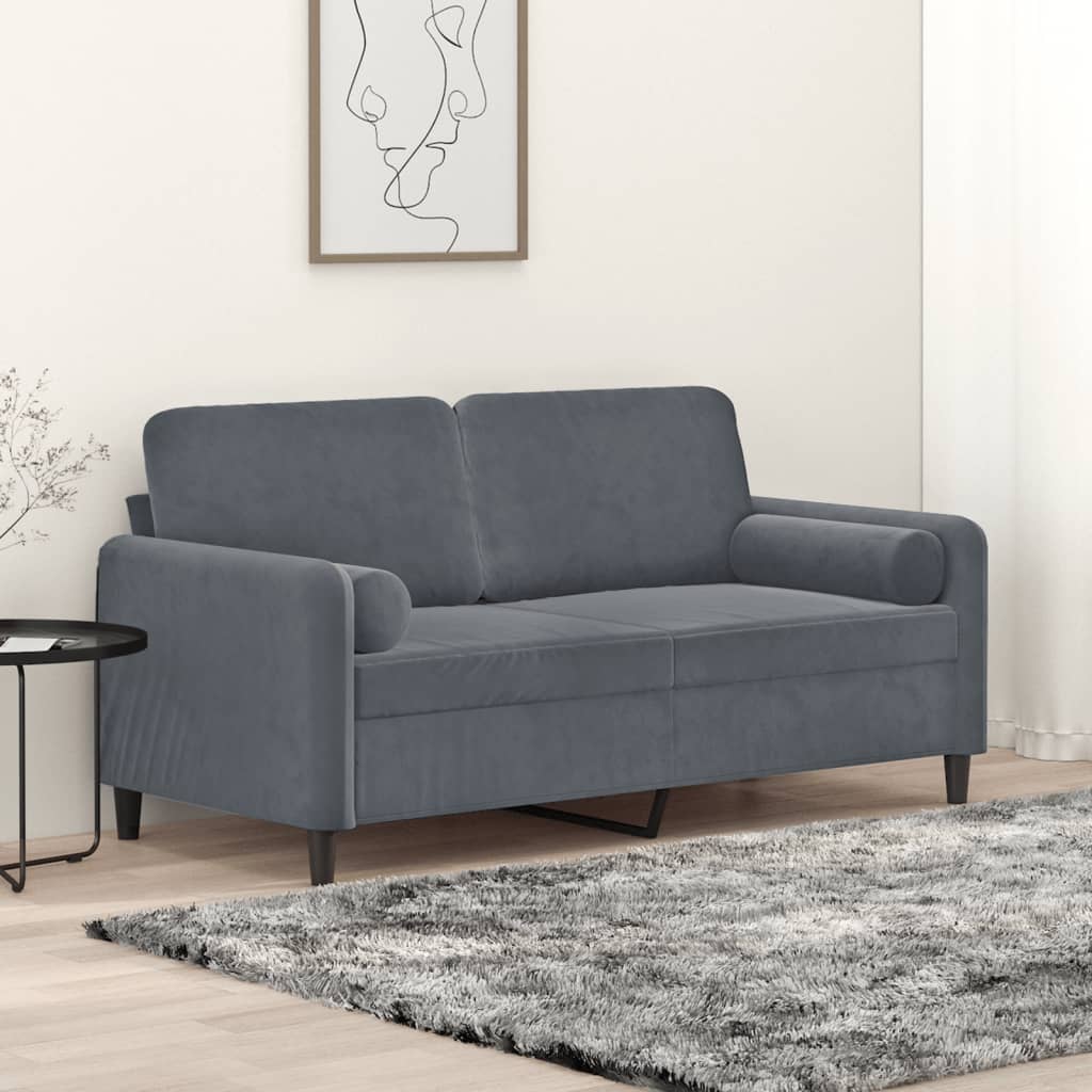 2-personers sofa i velour med pyntepuder - mørkegrå, sædebredde 140 cm