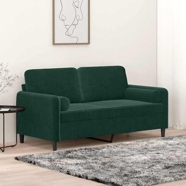 2-personers sofa med pyntepuder 140 cm velour mørkegrøn
