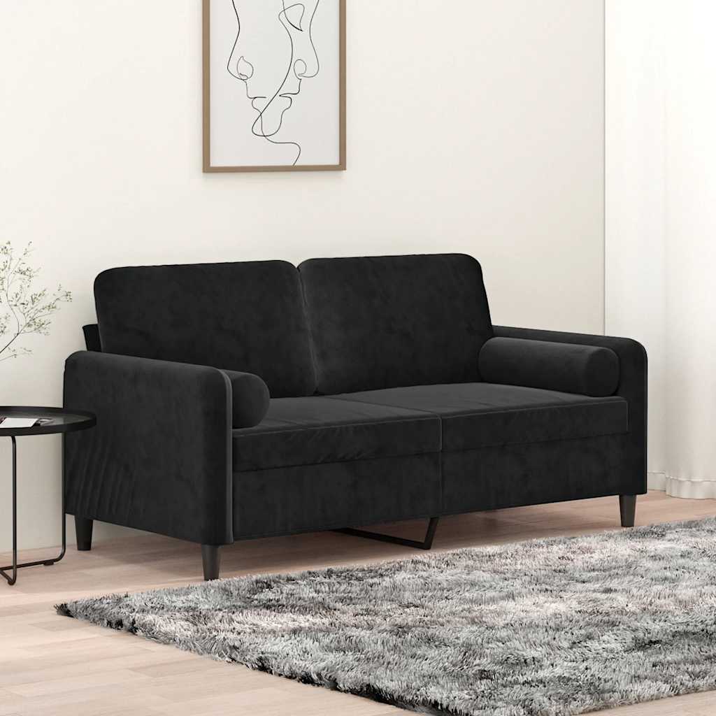 2-personers sofa i velour med pyntepuder - sort, sædebredde 140 cm