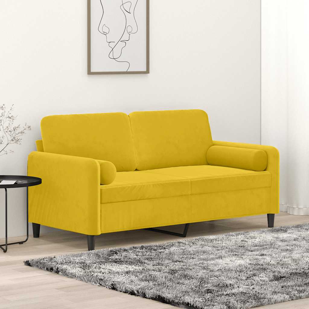2-personers sofa med pyntepuder 140 cm velour gul billede