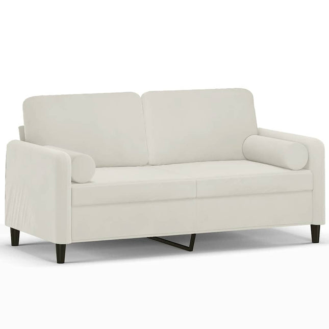 2-personers sofa med pyntepuder 140 cm velour cremefarvet