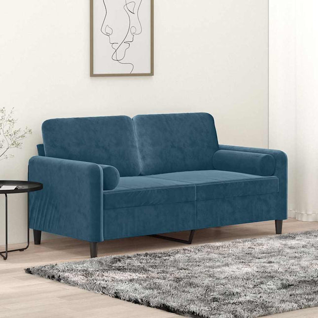2-personers sofa med pyntepuder 140 cm velour blå