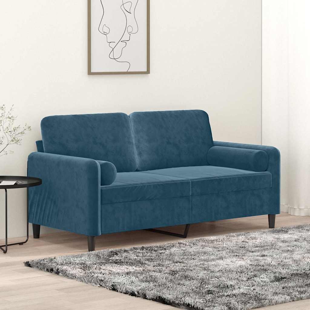 2-personers sofa med pyntepuder 140 cm velour bl