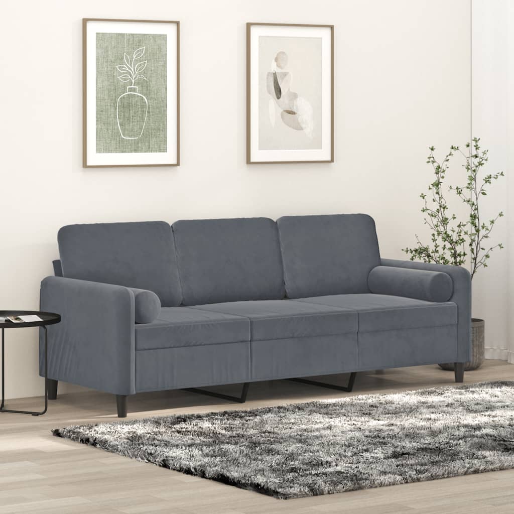 vidaXL 3-personers sofa med pyntepuder 180 cm velour mørkegrå