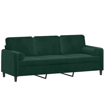 3-personers sofa med pyntepuder 180 cm velour mørkegrøn