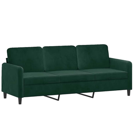 3-personers sofa med pyntepuder 180 cm velour mørkegrøn