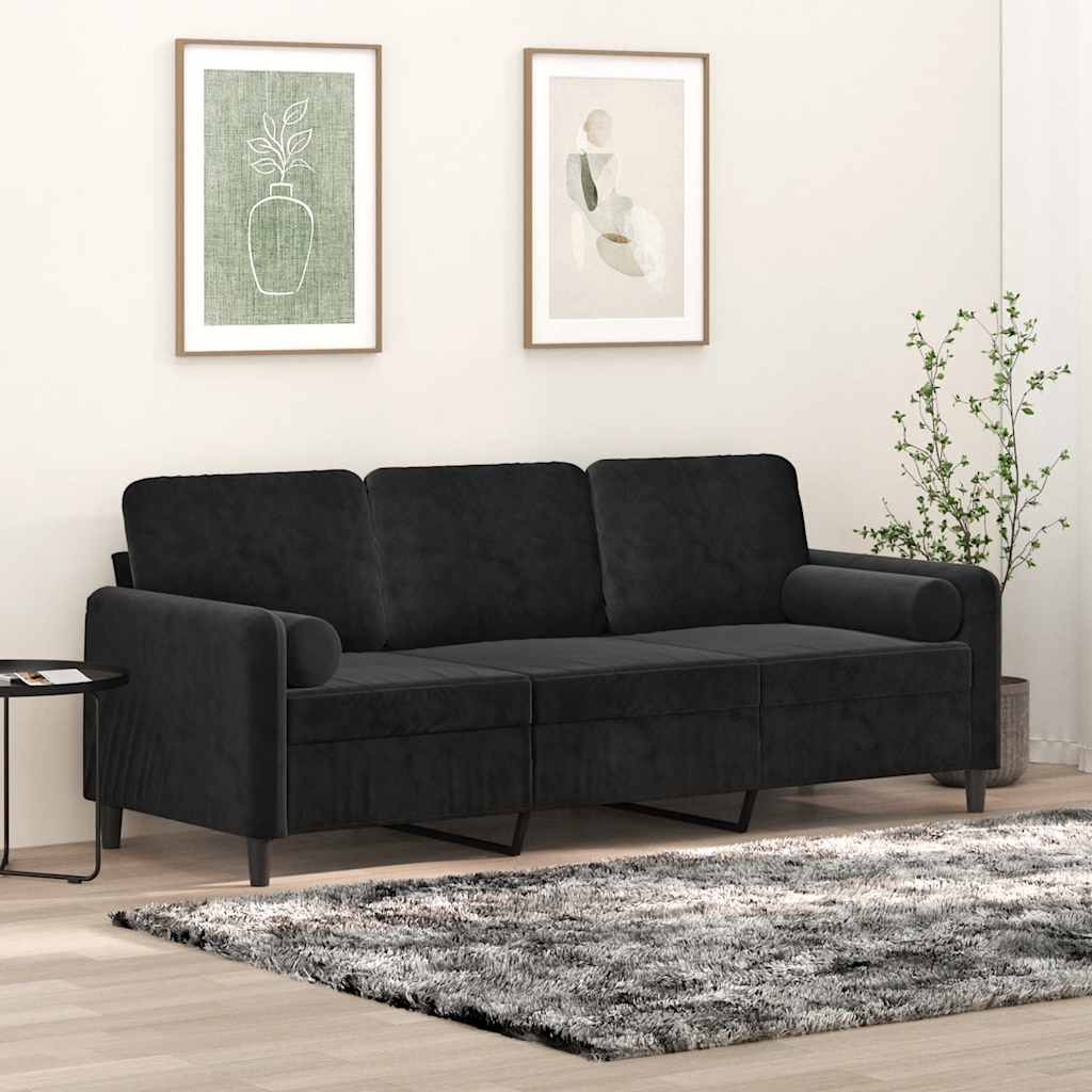 vidaXL 3-personers sofa med pyntepuder 180 cm velour sort