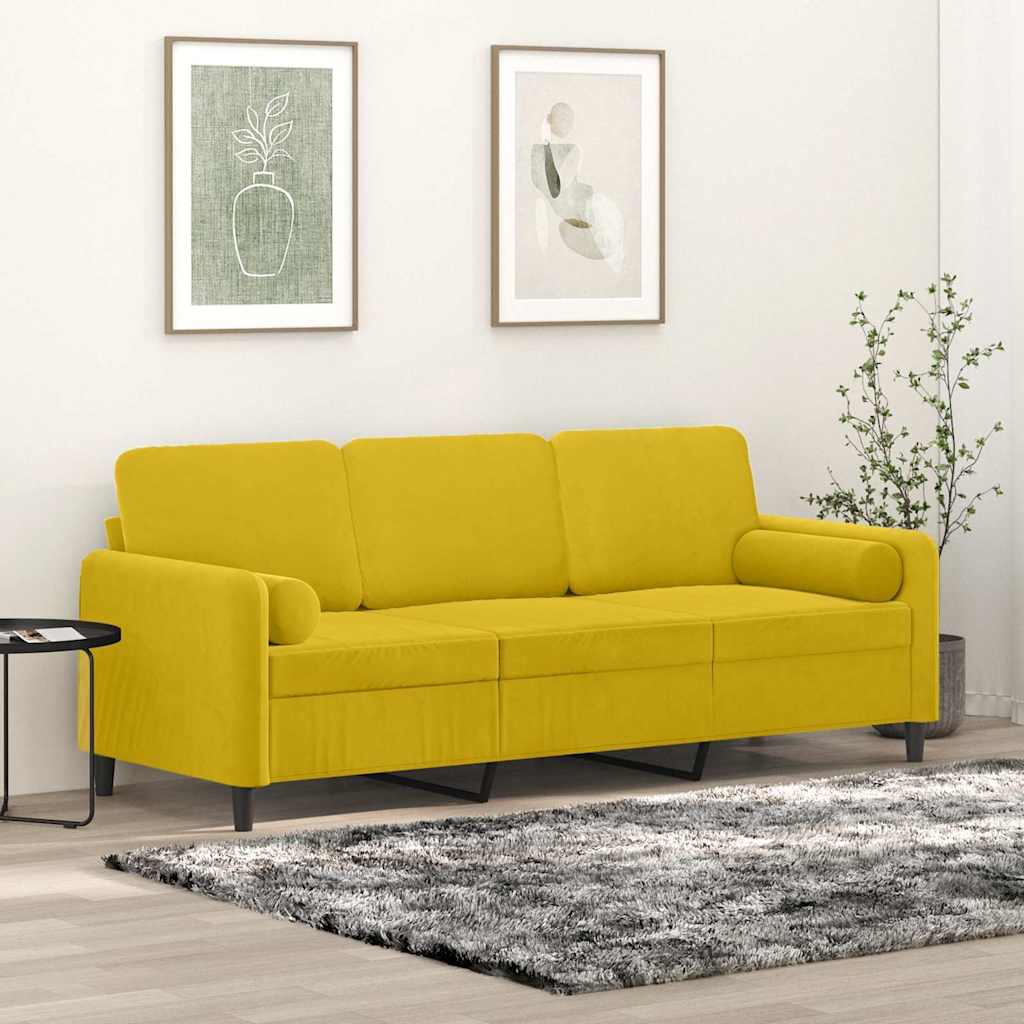 vidaXL 3-personers sofa med pyntepuder 180 cm velour gul