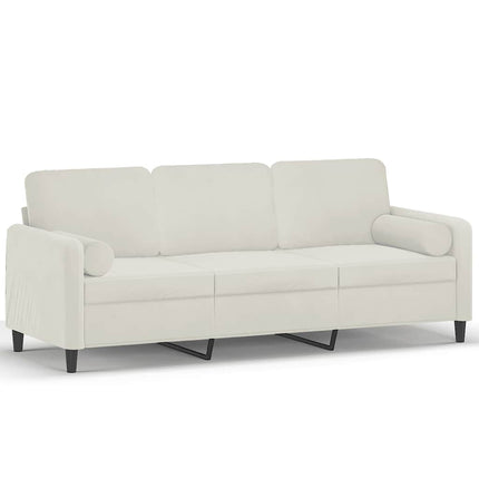 3-personers sofa med pyntepuder 180 cm velour cremefarvet