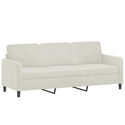 3-personers sofa med pyntepuder 180 cm velour cremefarvet