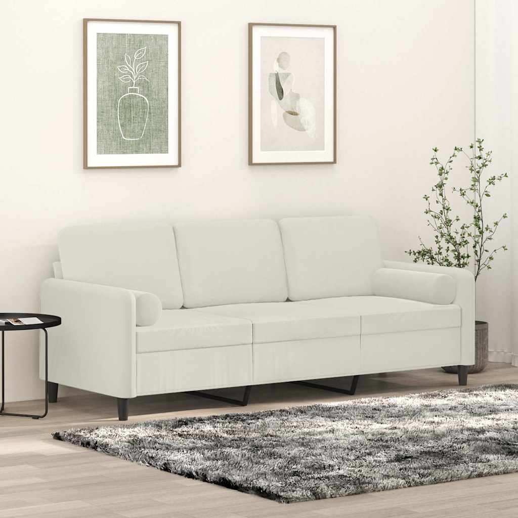 vidaXL 3-personers sofa med pyntepuder 180 cm velour cremefarvet