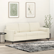 3-personers sofa med pyntepuder 180 cm velour cremefarvet