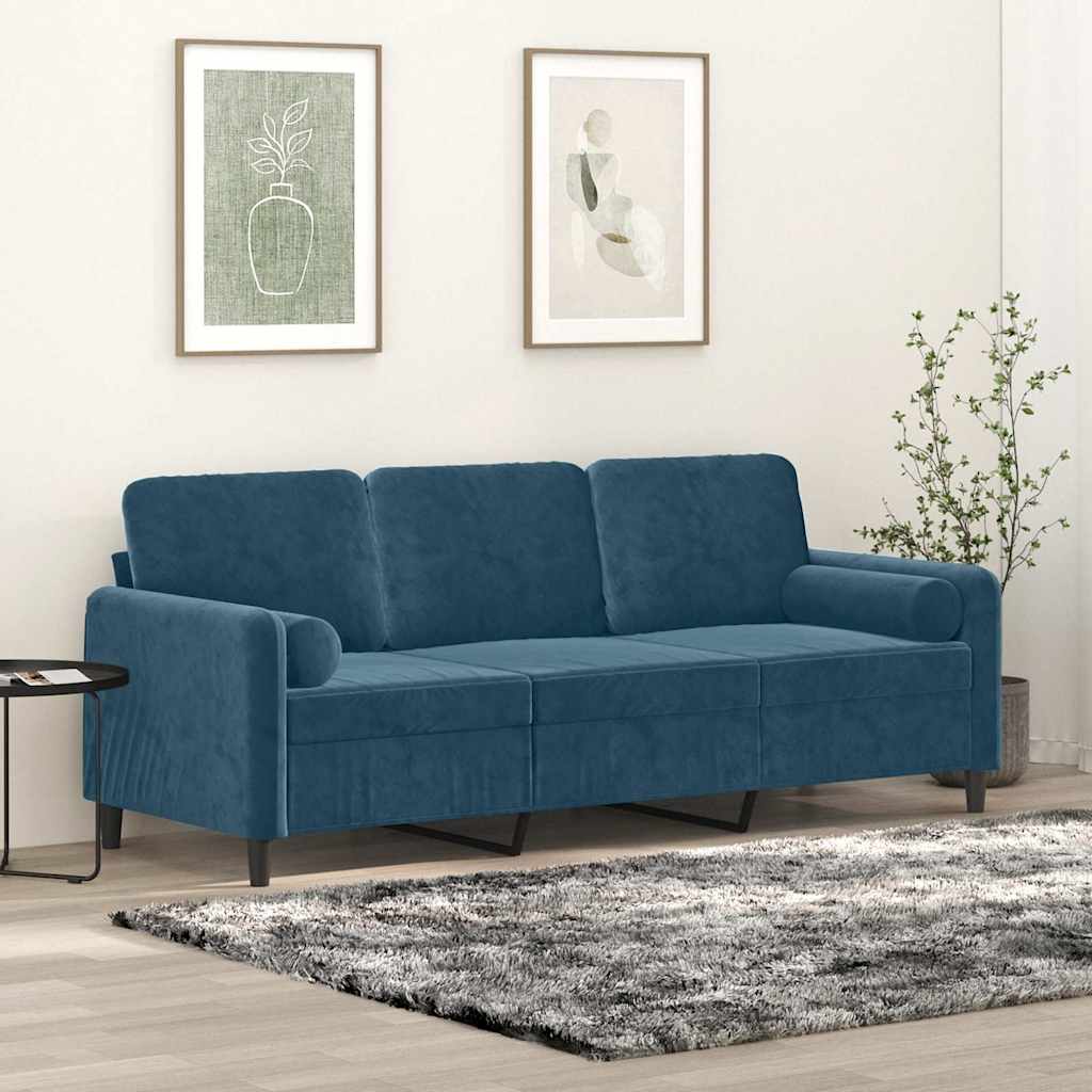 vidaXL 3-personers sofa med pyntepuder 180 cm velour blå