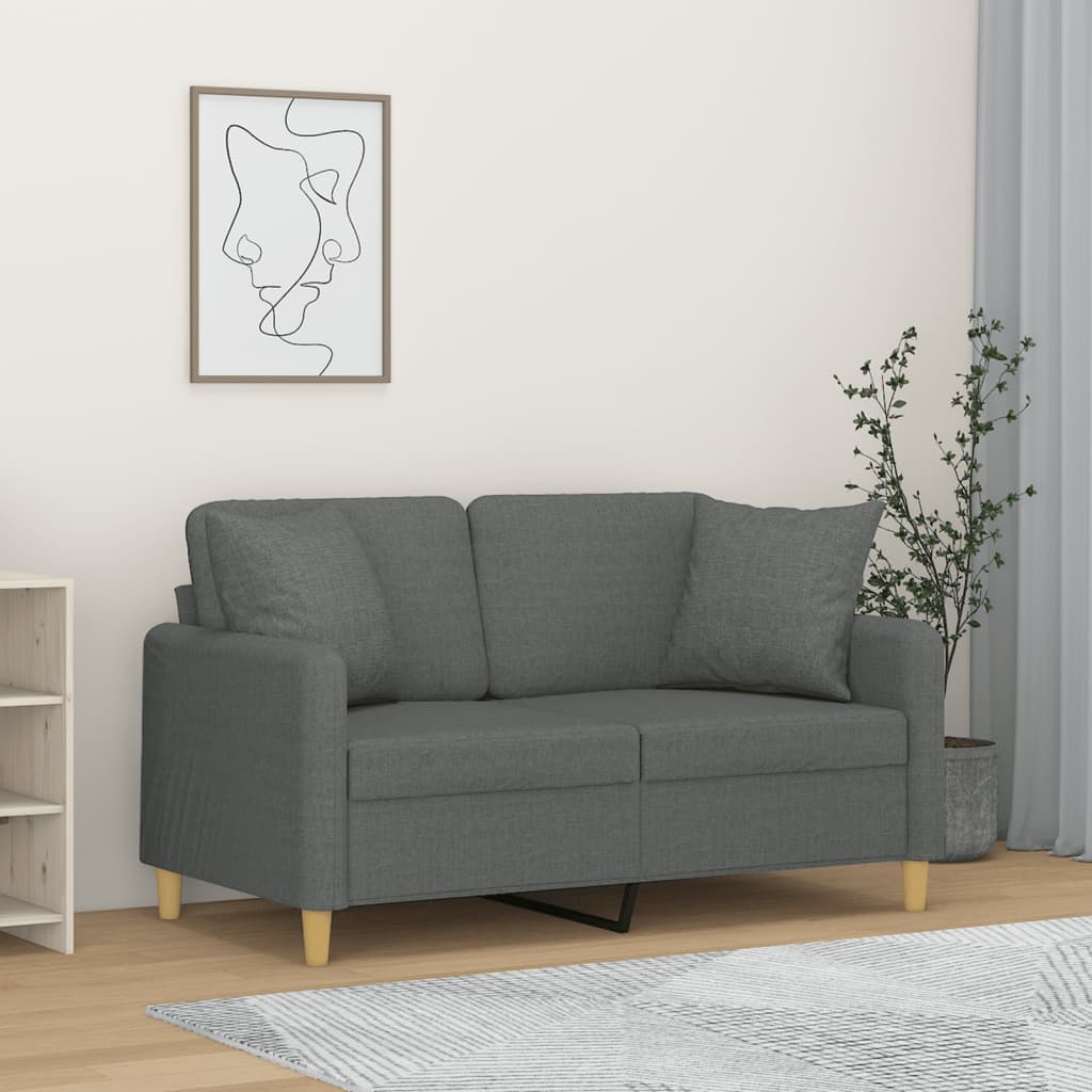 2-personers sofa med pyntepuder - stof, mørkegrå, sædebredde 120 cm