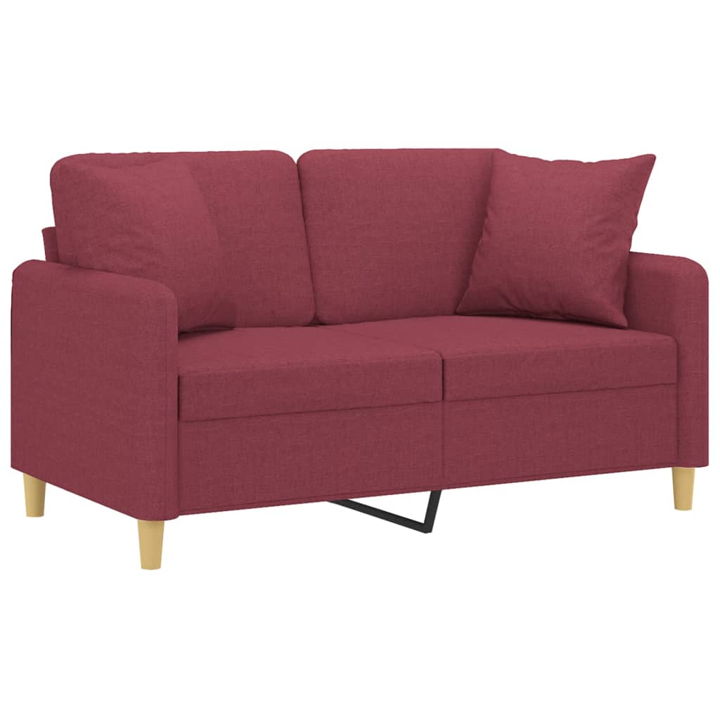 2-personers sofa med pyntepuder 120 cm stof vinrød