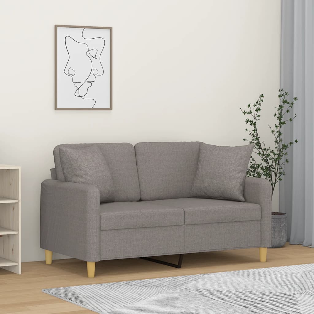 2-personers sofa med pyntepuder - stof, gråbrun, sædebredde 120 cm