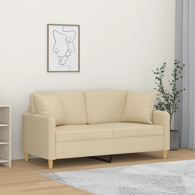 2-personers sofa med pyntepuder 140 cm stof cremefarvet