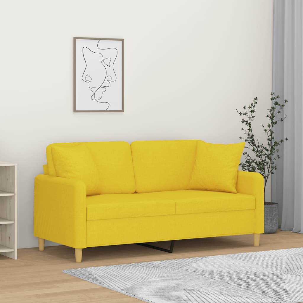 vidaXL 2-personers sofa med pyntepuder 140 cm stof lysegul