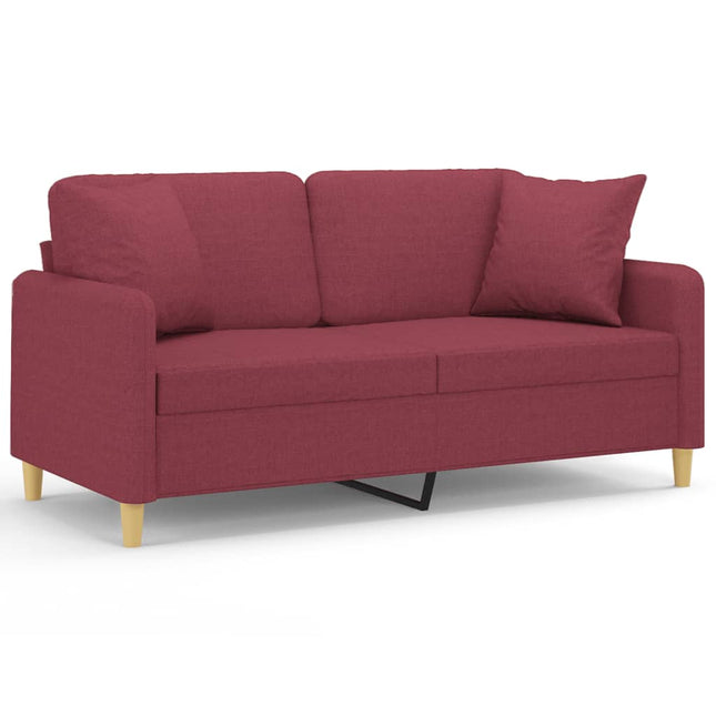 2-personers sofa med pyntepuder 140 cm stof vinrød