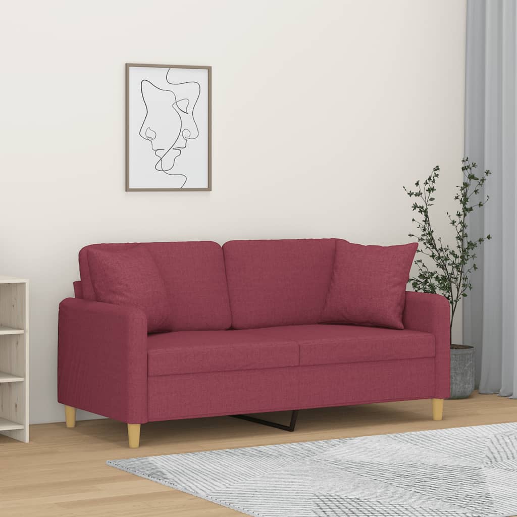 vidaXL 2-personers sofa med pyntepuder 140 cm stof vinrød