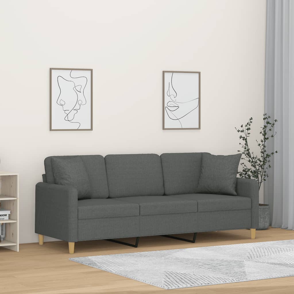 3-personers sofa med pyntepuder 180 cm stof mrkegr