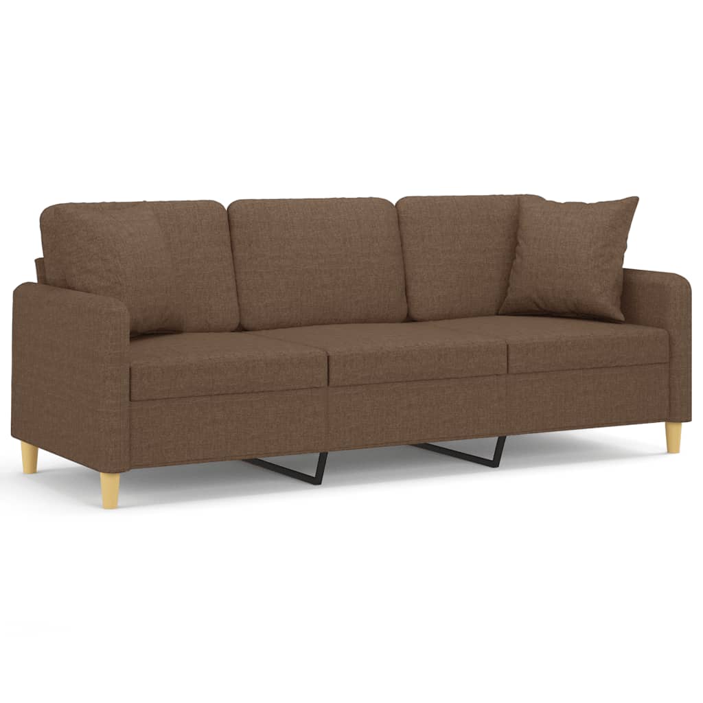 3-personers sofa med pyntepuder 180 cm stof brun