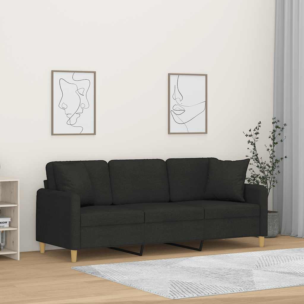 vidaXL 3-personers sofa med pyntepuder 180 cm stof sort