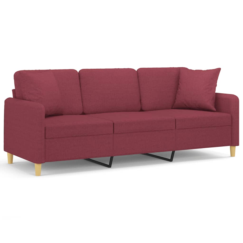 3-personers sofa med pyntepuder 180 cm stof vinrød