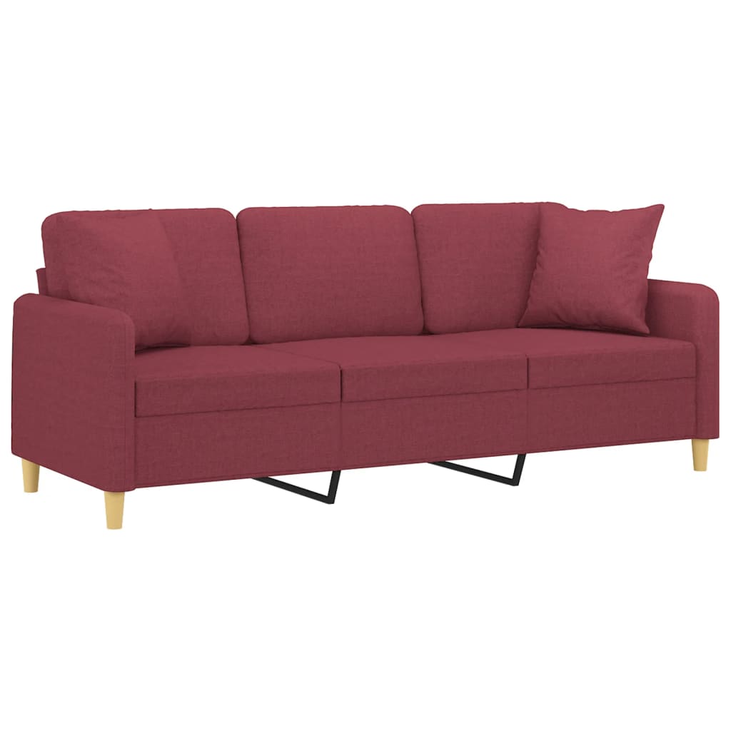 3-personers sofa med pyntepuder 180 cm stof vinrød