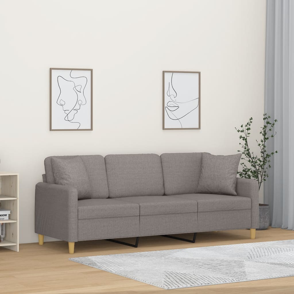 3-personers sofa med pyntepuder 180 cm stof grbrun
