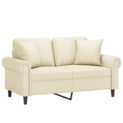 2-personers sofa med pyntepuder 120 cm kunstlæder cremefarvet