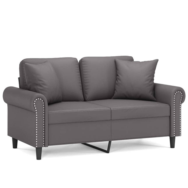 2-personers sofa med pyntepuder 120 cm kunstlæder grå