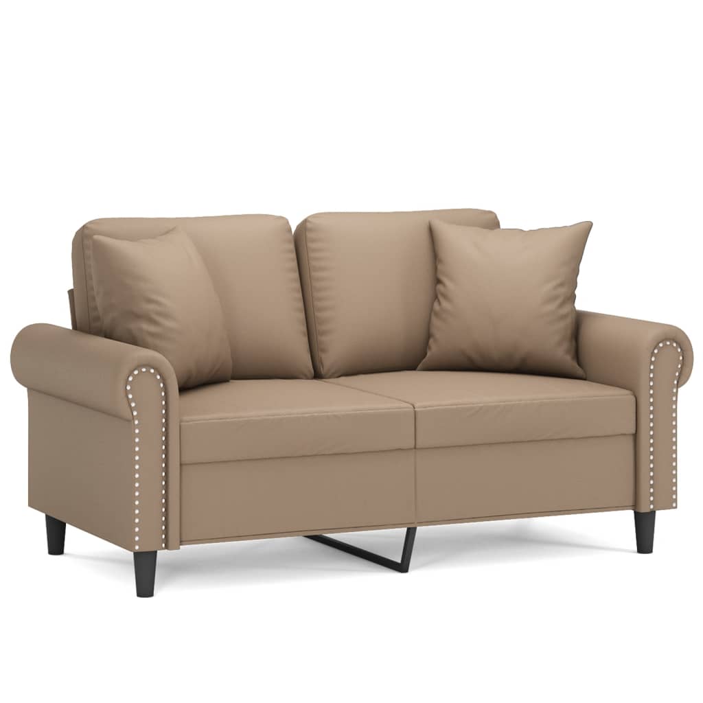 2-personers sofa med pyntepuder 120 cm kunstlæder cappuccino