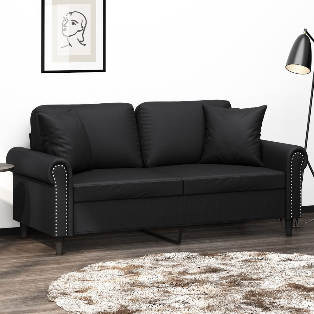 vidaXL 2-personers sofa med pyntepuder 140 cm kunstlæder sort