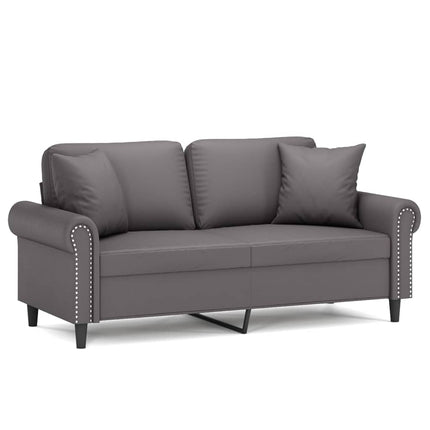 2-personers sofa med pyntepuder 140 cm kunstlæder grå
