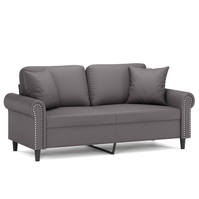 2-personers sofa med pyntepuder 140 cm kunstlæder grå
