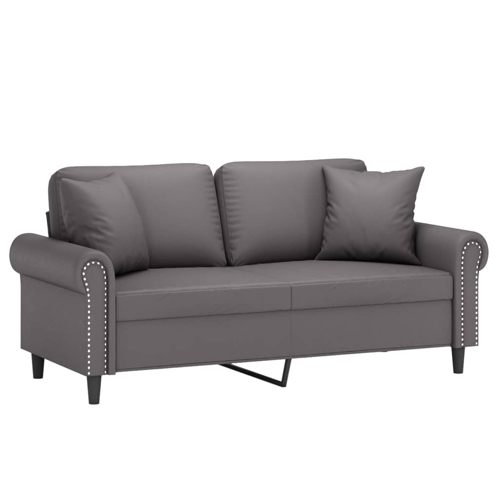 2-personers sofa med pyntepuder 140 cm kunstlæder grå