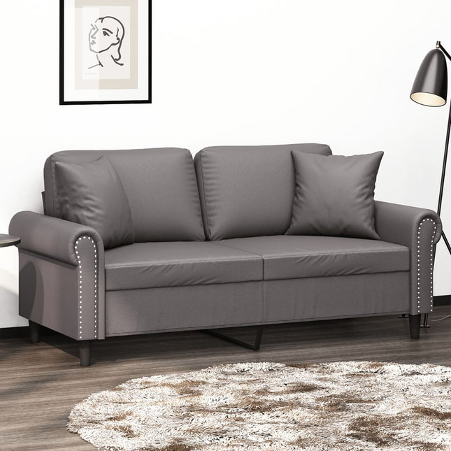 2-personers sofa med pyntepuder 140 cm kunstlæder grå