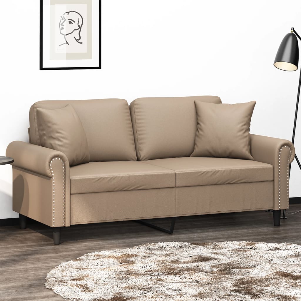 vidaXL 2-personers sofa med pyntepuder 140 cm kunstlæder cappuccino