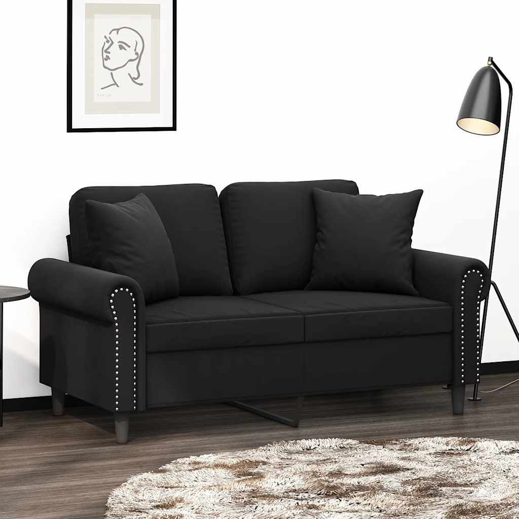 2-personers sofa i velour med pyntepuder - sort, sædebredde 120 cm