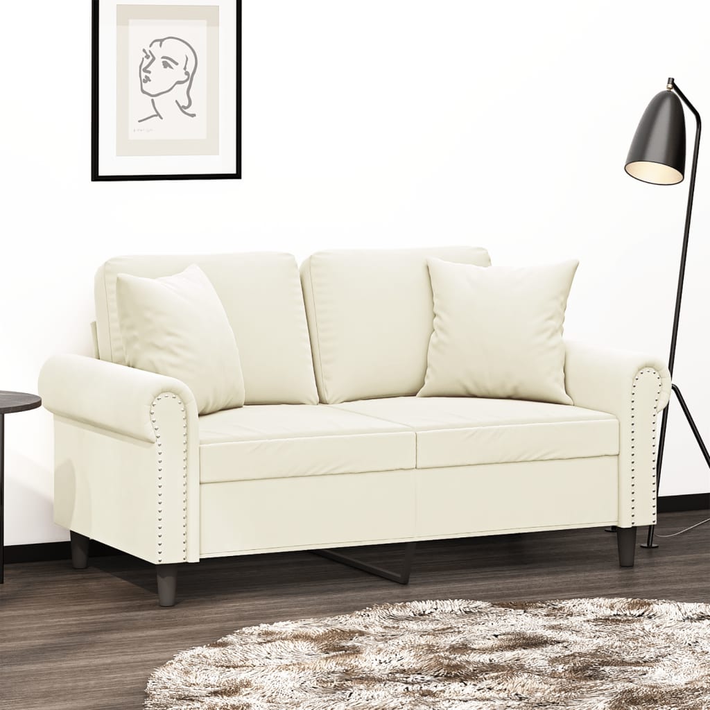2-personers sofa i velour med pyntepuder - cremefarvet, sædebredde 120 cm