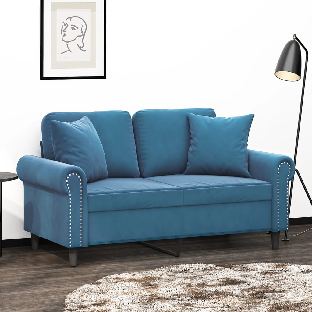 2-personers sofa med pyntepuder 120 cm velour bl
