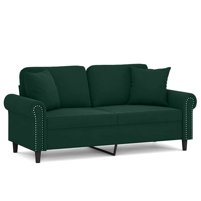 2-personers sofa med pyntepuder 140 cm velour mørkegrøn